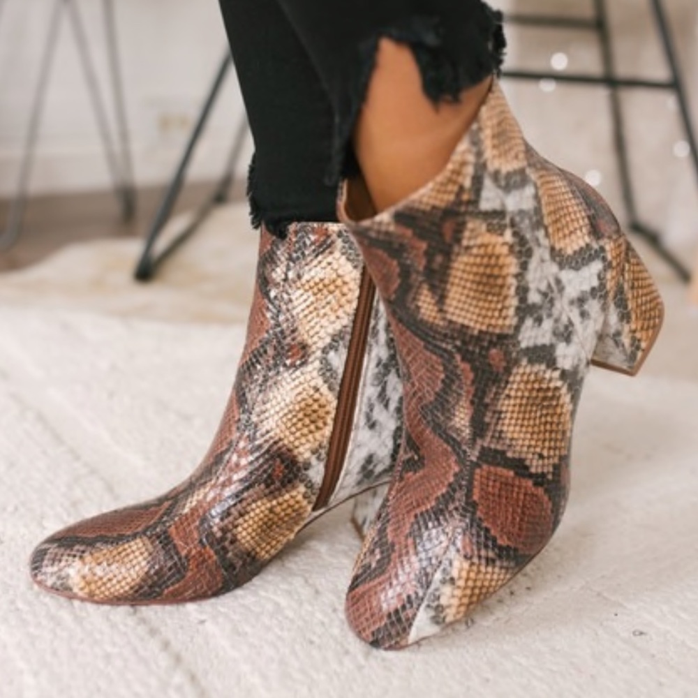 Chinese laundry snakeskin booties